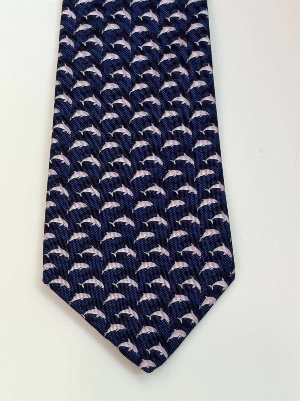 Thomas Pink Silk Tie Navy Blue Dolphin Print Luxury Necktie Formal Marine Ocean